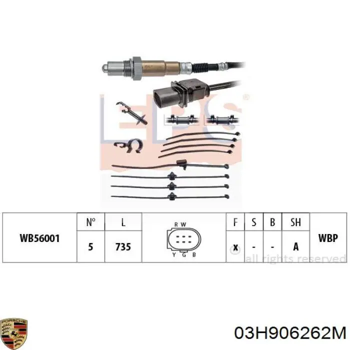 Лямбдазонд, датчик кислорода до катализатора Porsche 03H906262M цена, от 31.67 USD