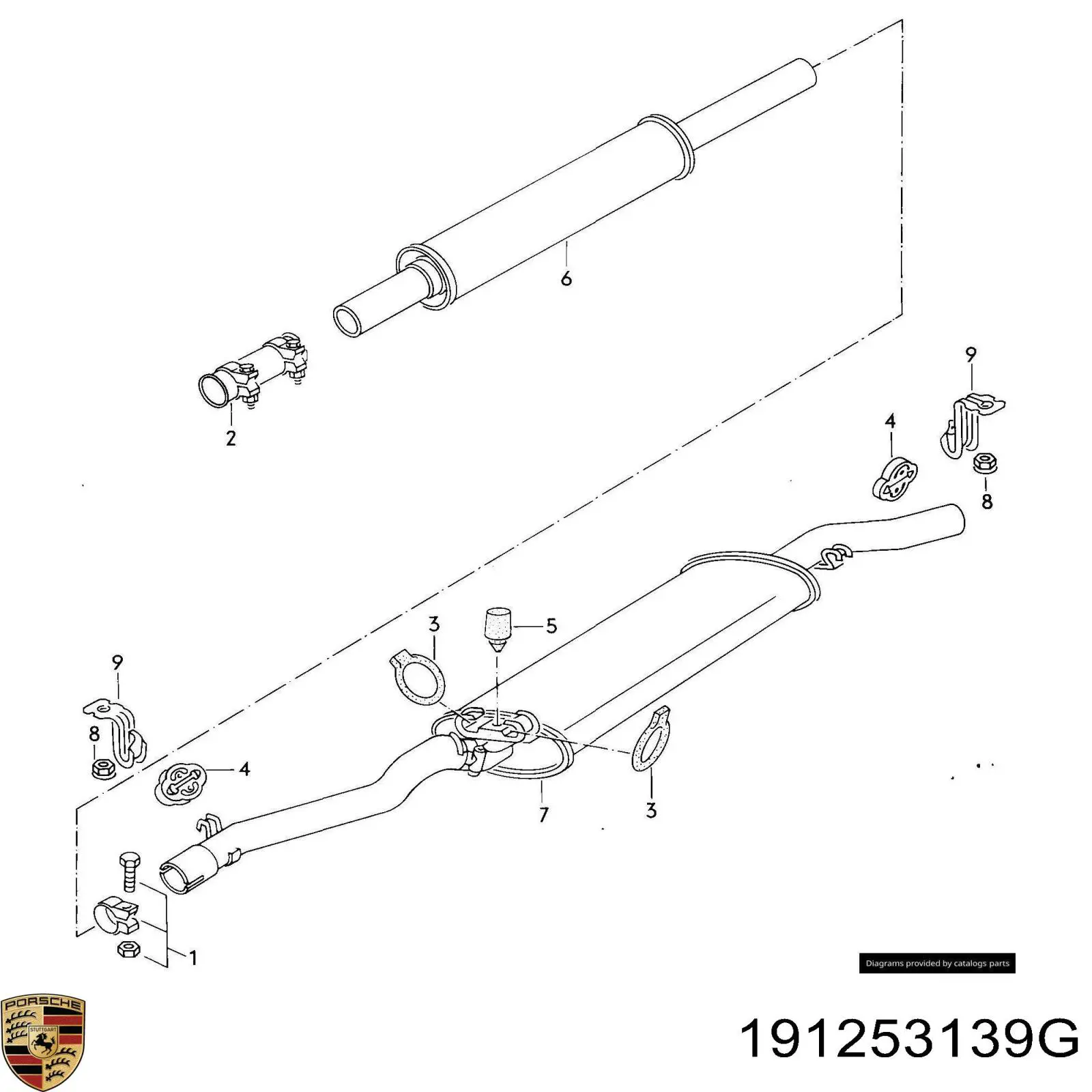 Купить 191253139G Porsche Монтажные элементы передние выпускной системы