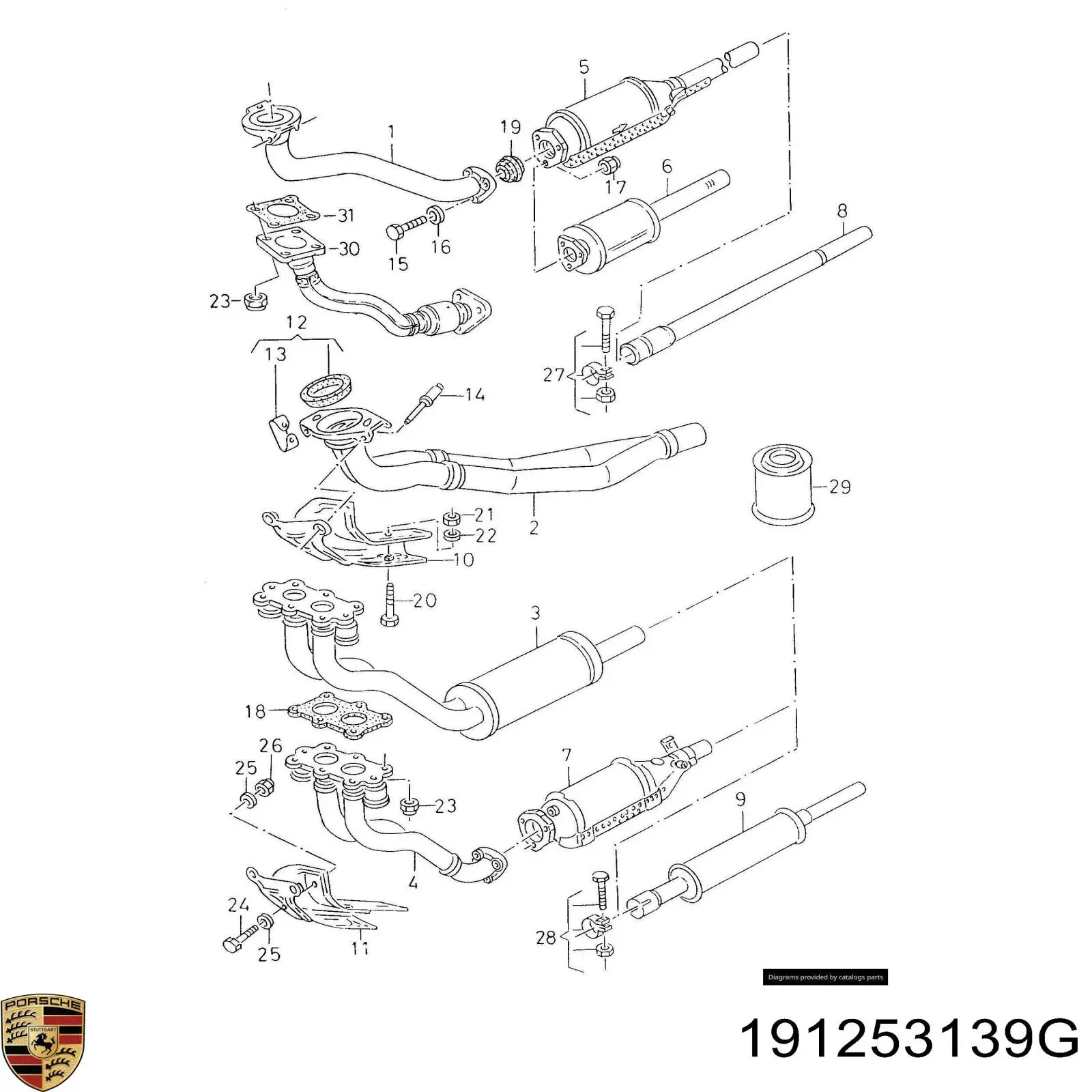 Крепление глушителя переднее Porsche 191253139G