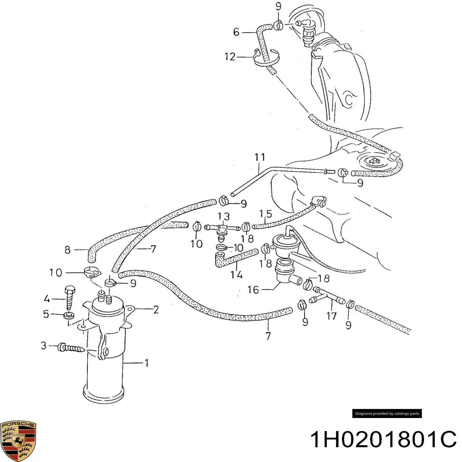 Адсорбер паров топлива 1H0201801C Porsche