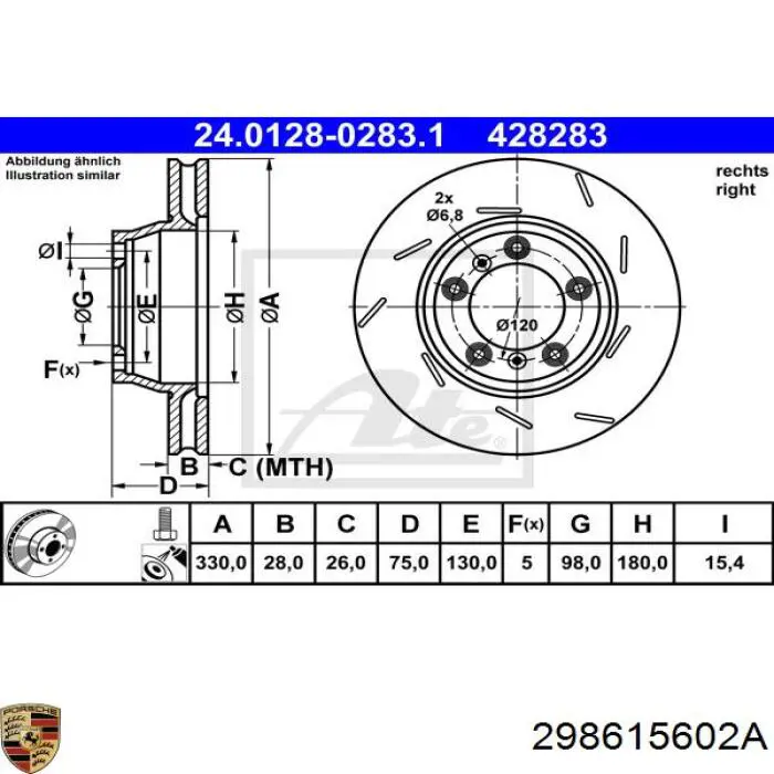 Тормозные диски 298615602A Porsche