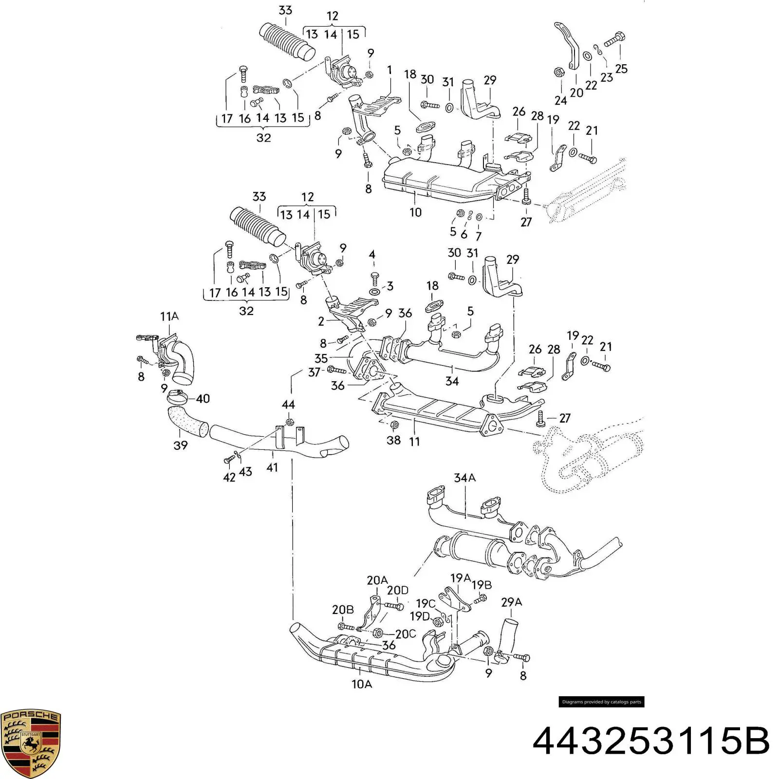 Прокладка глушителя 443253115B Porsche