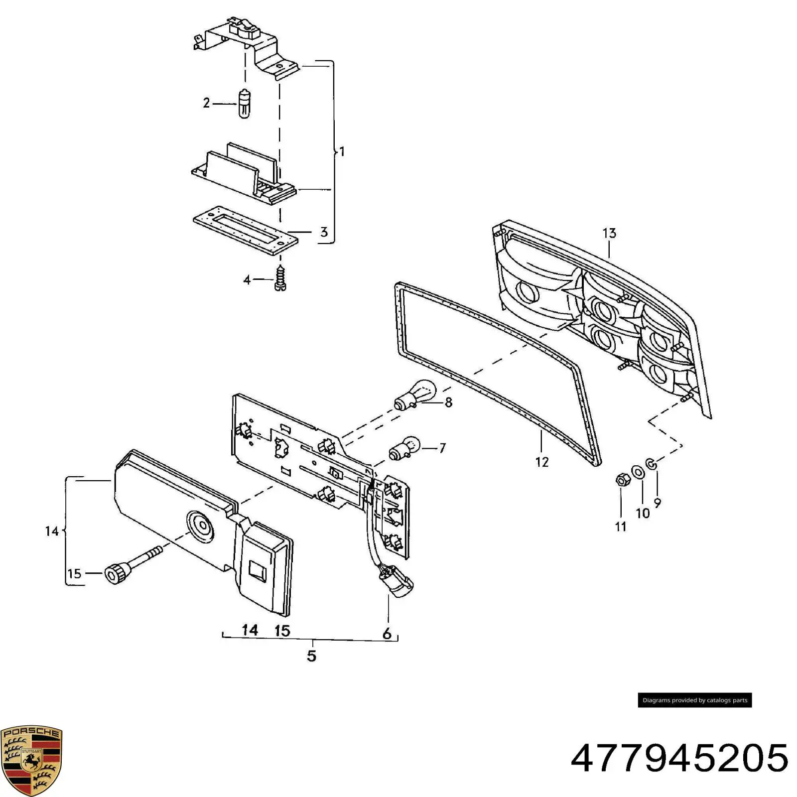 Стекло фонаря заднего левого 477945205 Porsche