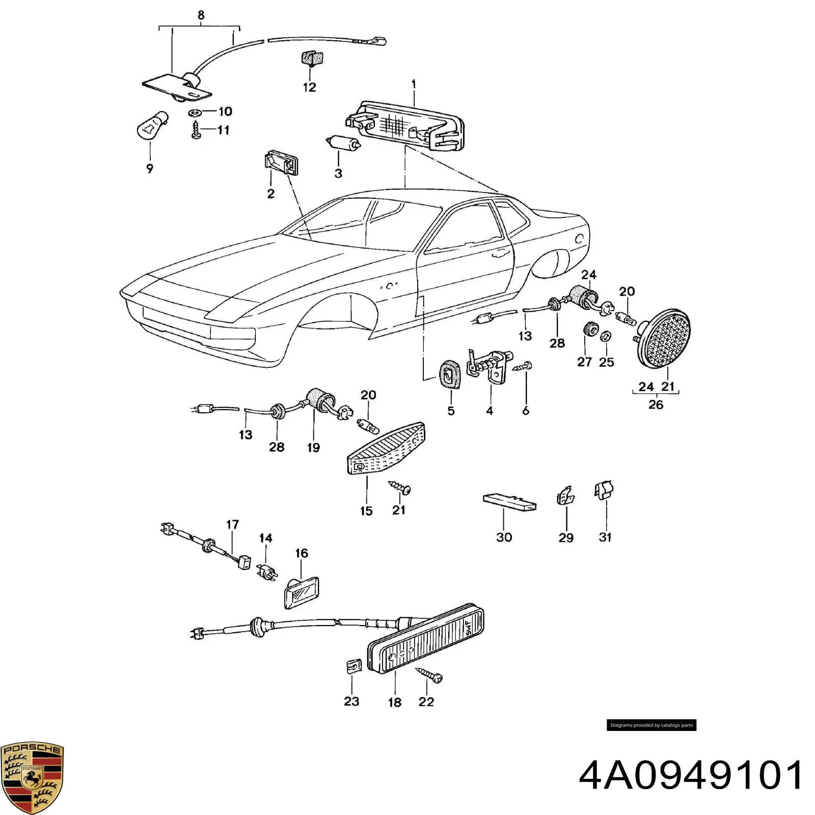 Повторитель поворота в крыло Porsche 4A0949101 цена, от 9.55 USD