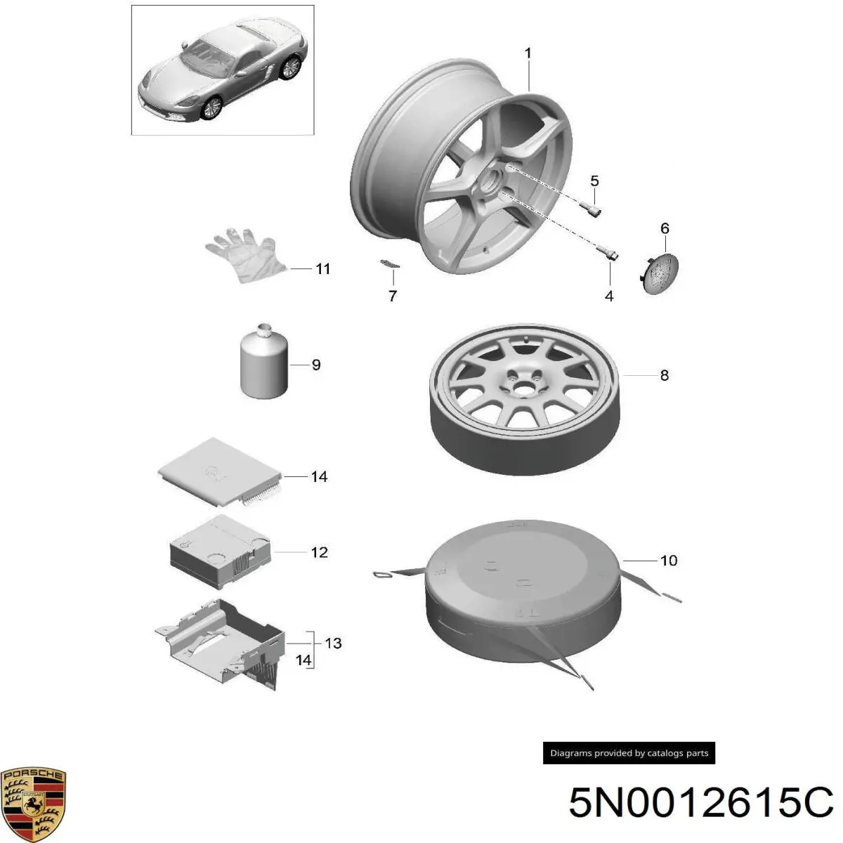 Компрессор для подкачки шин Porsche 5N0012615C цена, от 72.40 USD