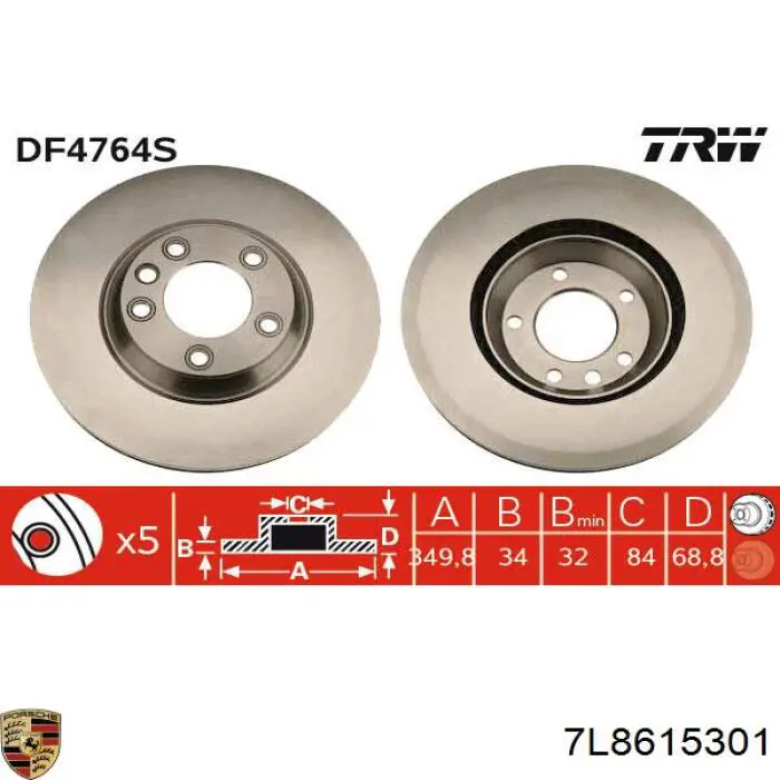 Купить 7L8615301 Porsche Ротор тормозной