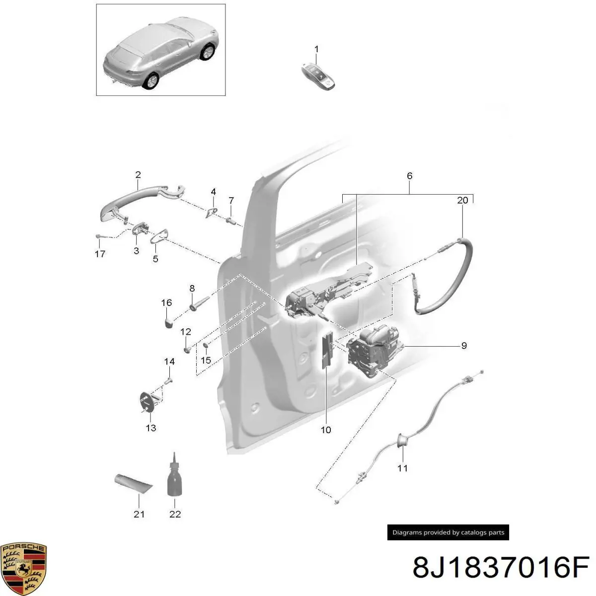 Купить 8J1837016F Porsche Замок передней правой двери