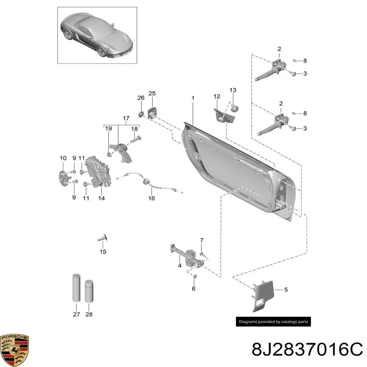 8J2837016C Porsche замок двери передней левой