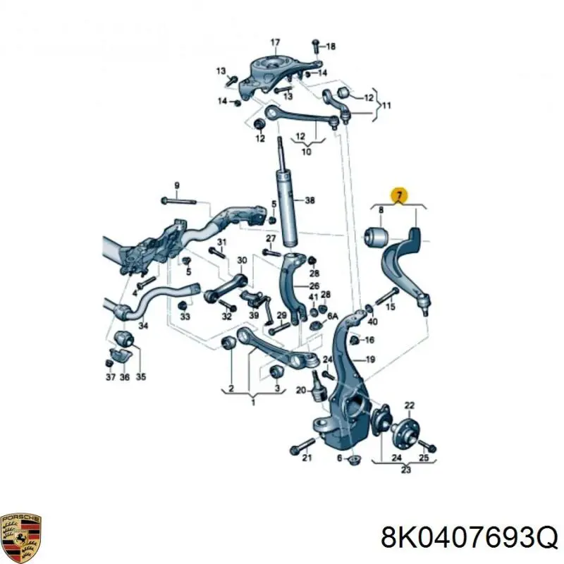 Купить 8K0407693Q Porsche Рычаг передней подвески левый