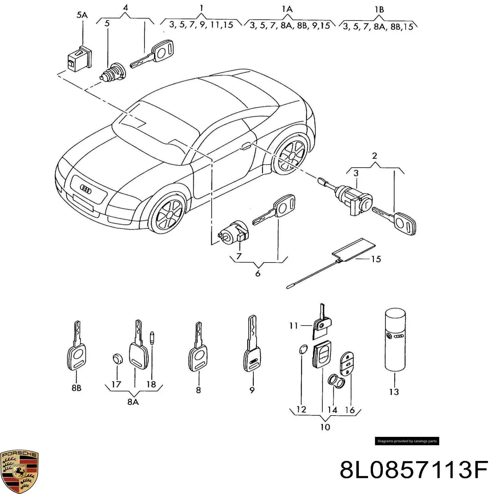 Личинка замка перчаточного ящика 8L0857113F Porsche