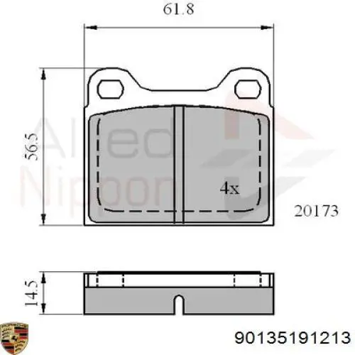 Задние тормозные колодки 90135191213 Porsche