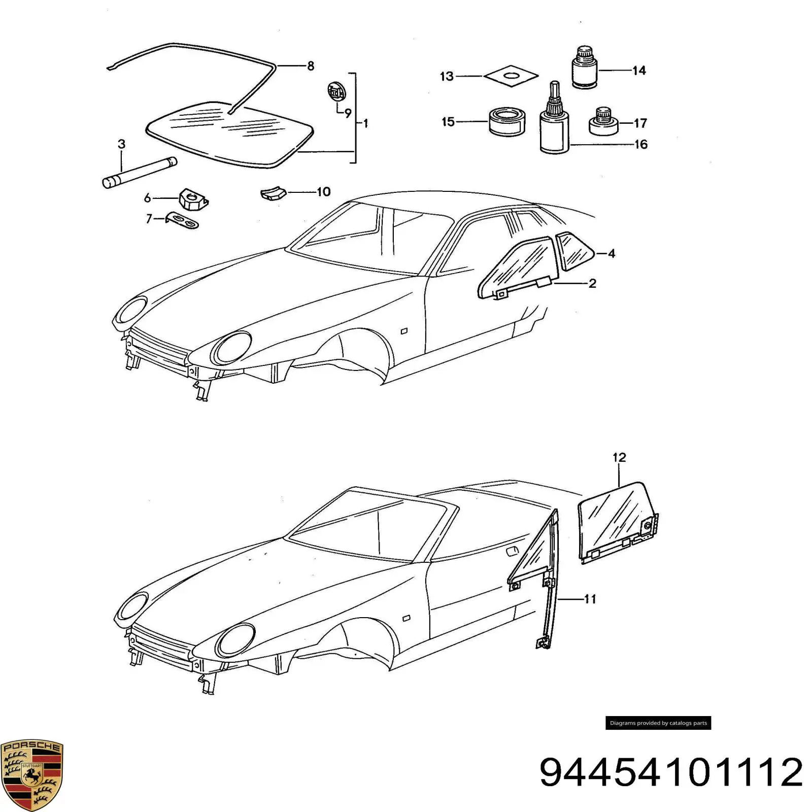 Купить 94454101112 Porsche Ветровое стекло