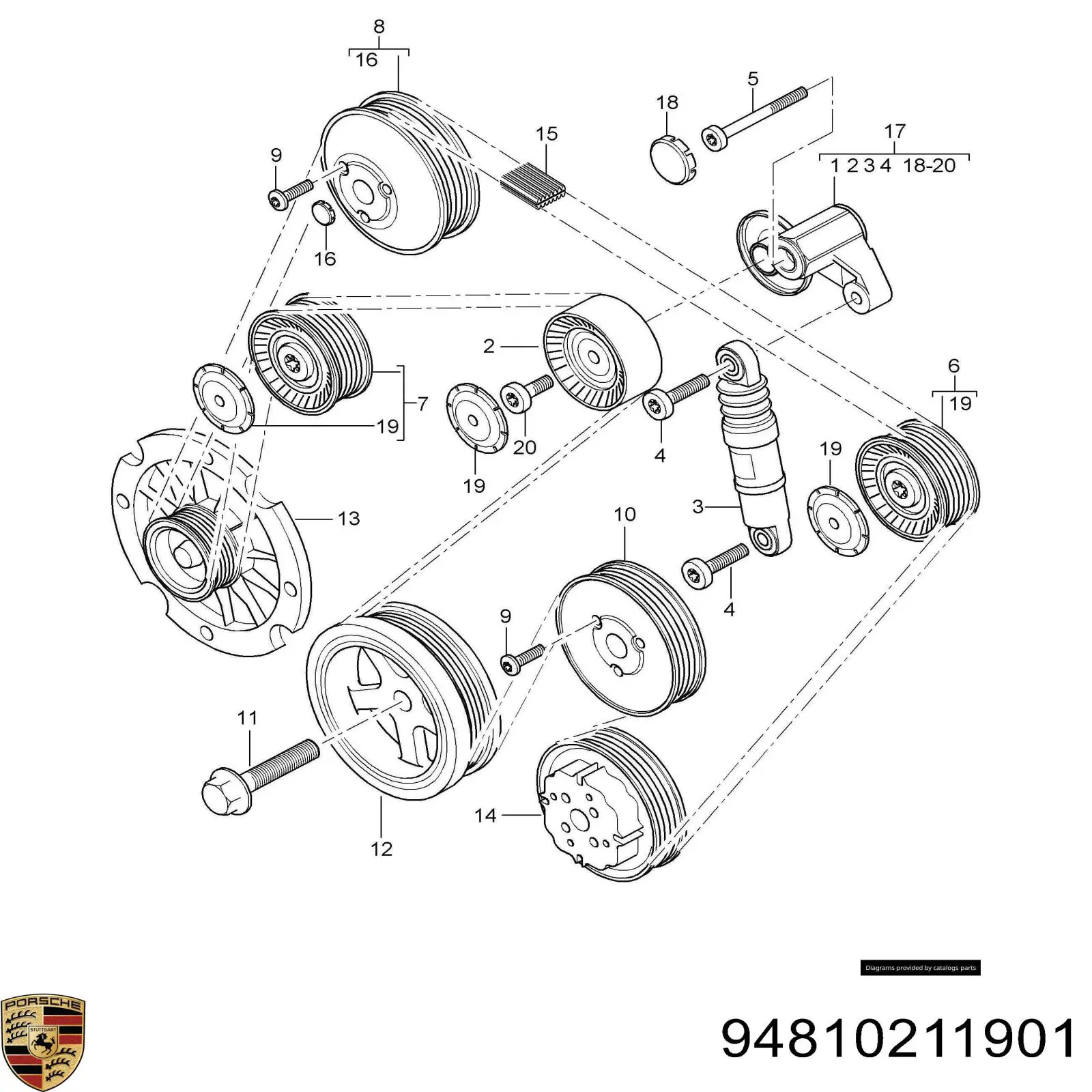 Купить 94810211901 Porsche Паразитный ролик