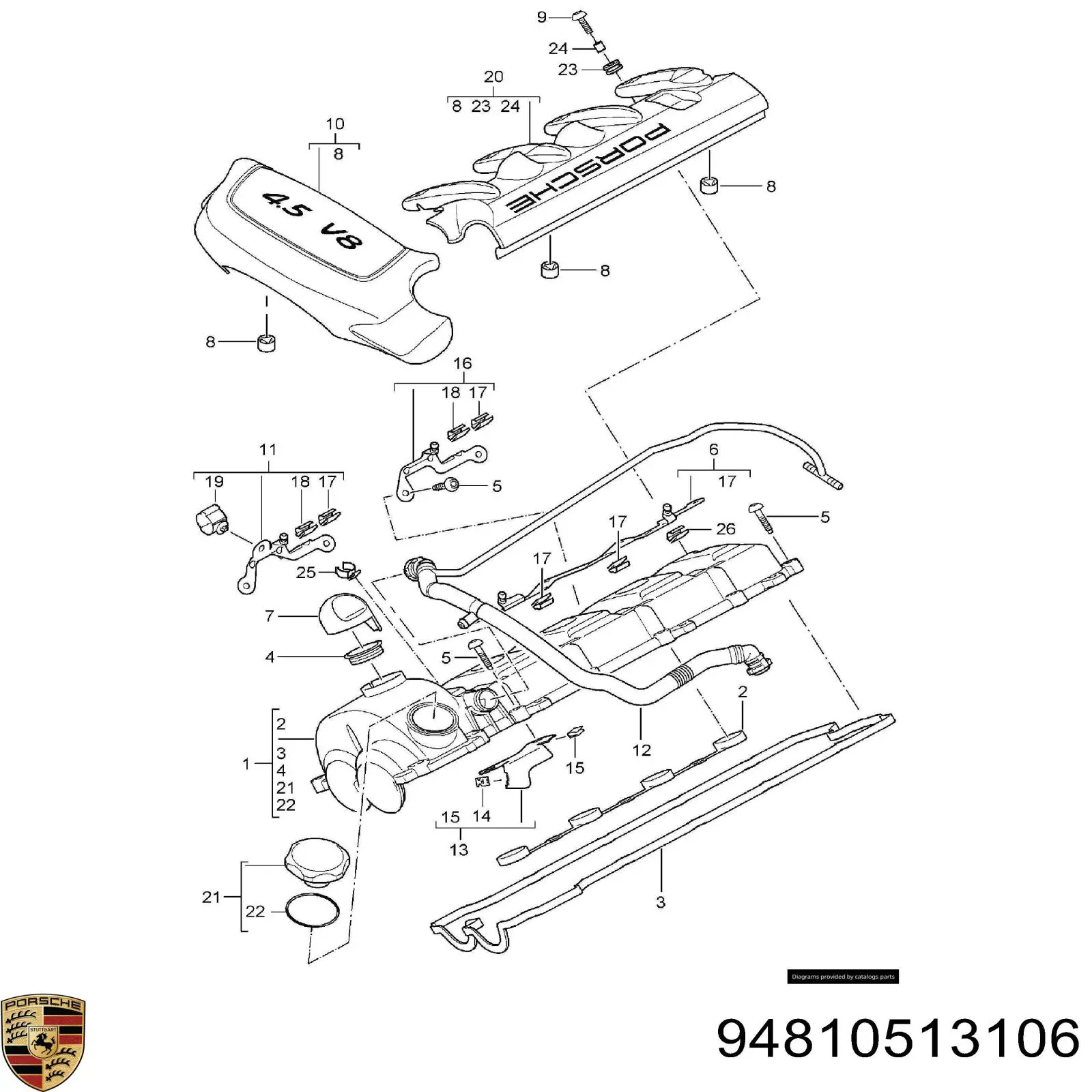 Крышка клапанная левая 94810513106 Porsche