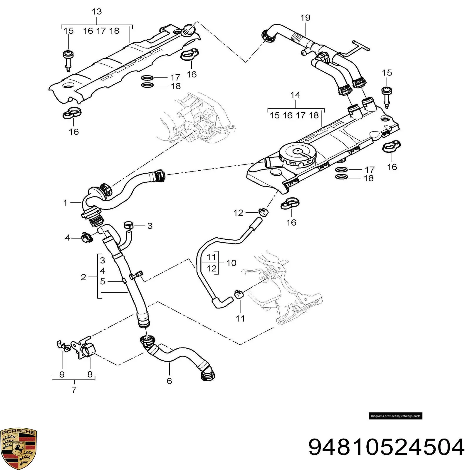 Патрубок вентиляции картера, маслоотделителя Porsche 94810524504 цена, от 94.23 USD