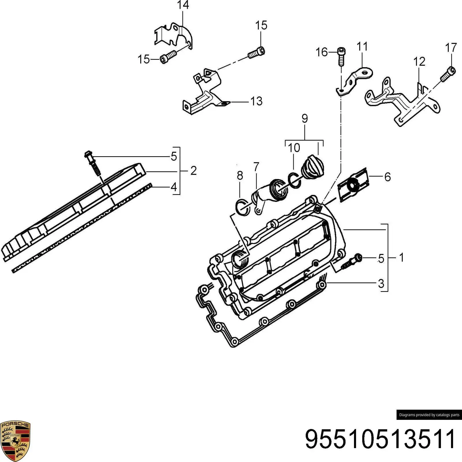 95510513511 Porsche Крышка двигателя