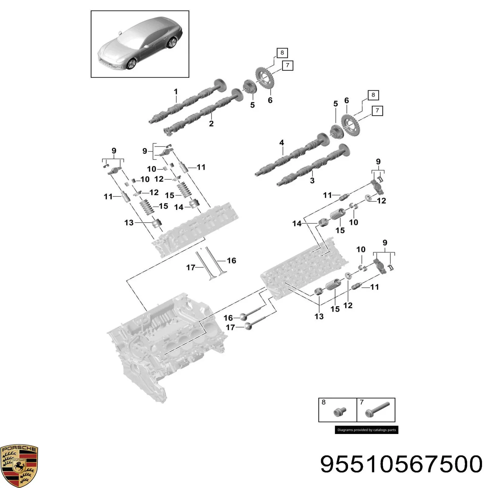 Купить 95510567500 Porsche Сальник клапана (маслосъемный), впуск/выпуск