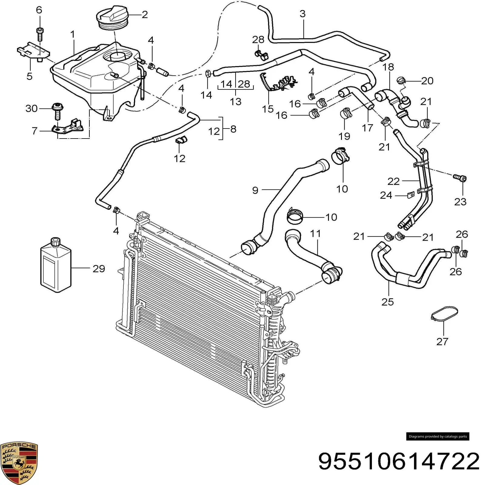 Купить 95510614722 Porsche Водяной бачок системы охлаждения