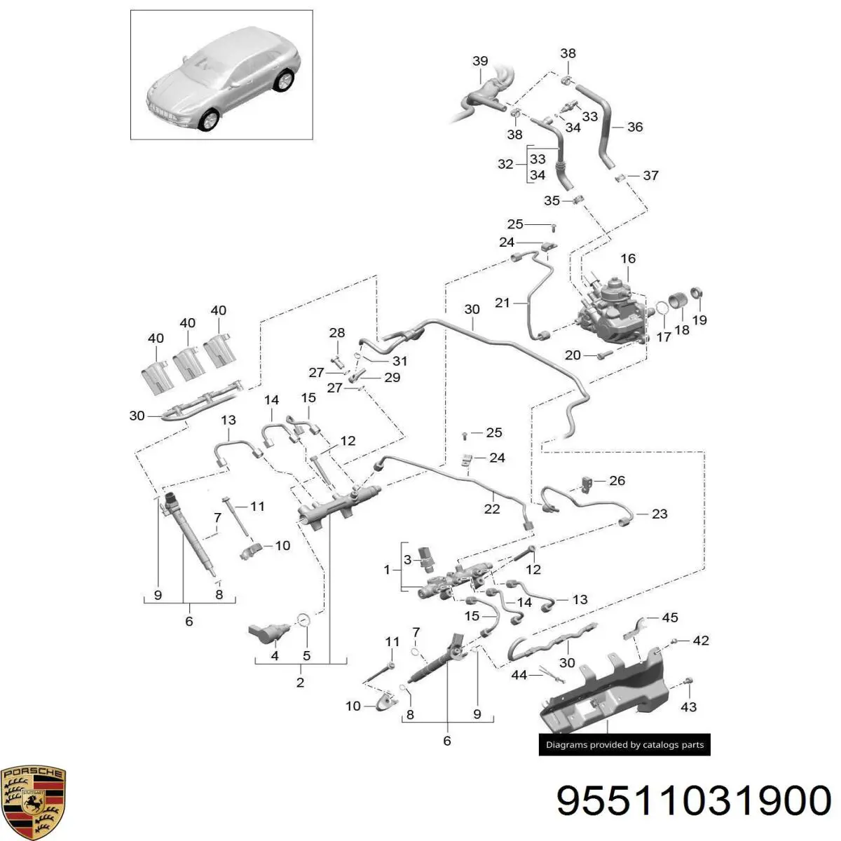 95511031900 Porsche vedante de regulador de pressão da cremalheira de combustível