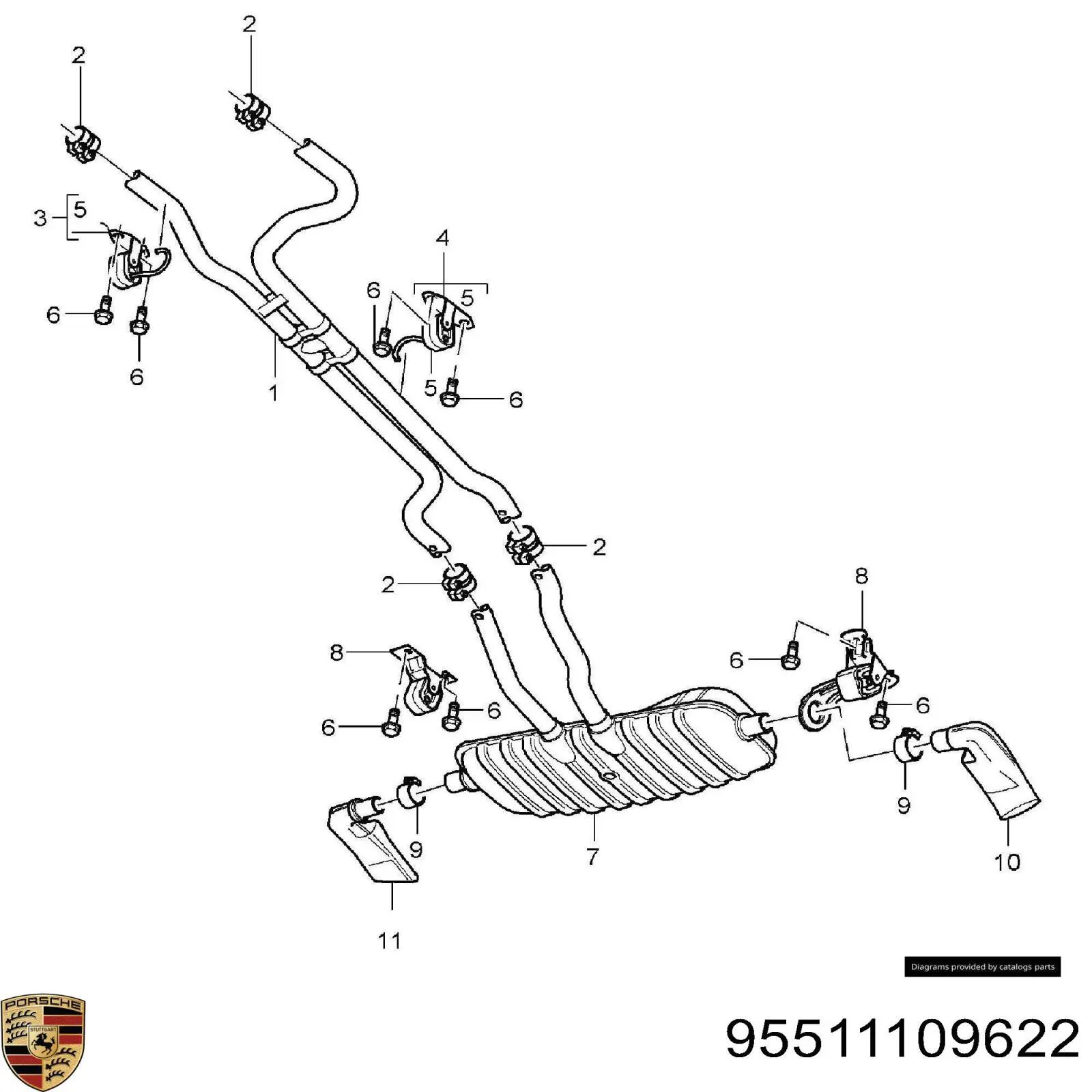 Центральная часть глушителя 95511109622 Porsche