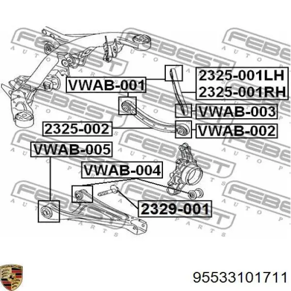 95533101711 Porsche Рычаг задней подвески нижний, левый