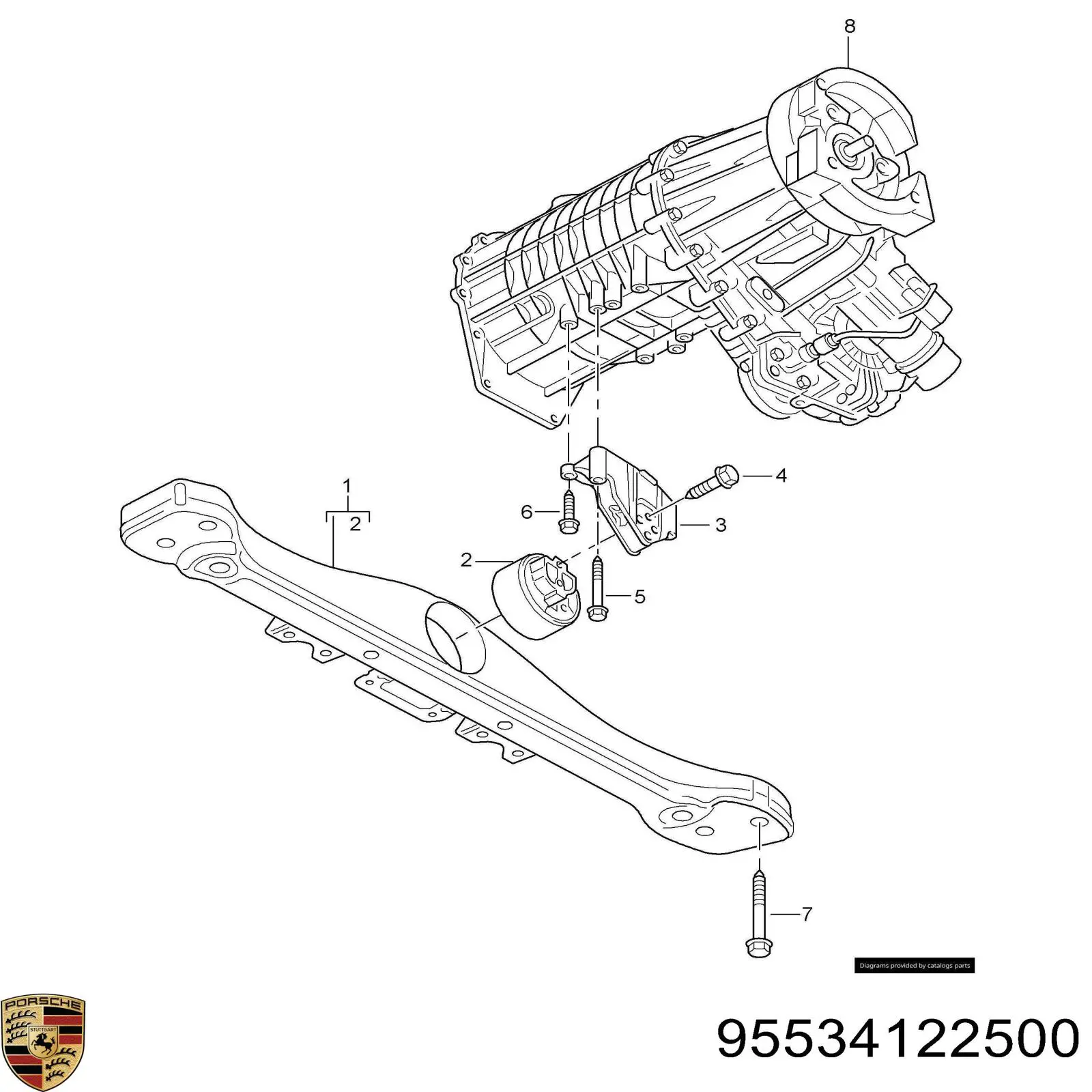 95534122500 Porsche viga de fixação da caixa de mudança