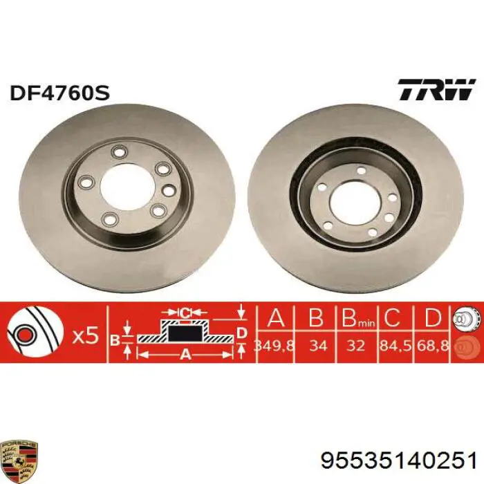 Тормоз дисковый передний Porsche 95535140251 цена, от 136.55 USD