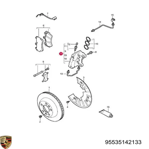 Купить 95535142133 Porsche Суппорт тормозной передний левый