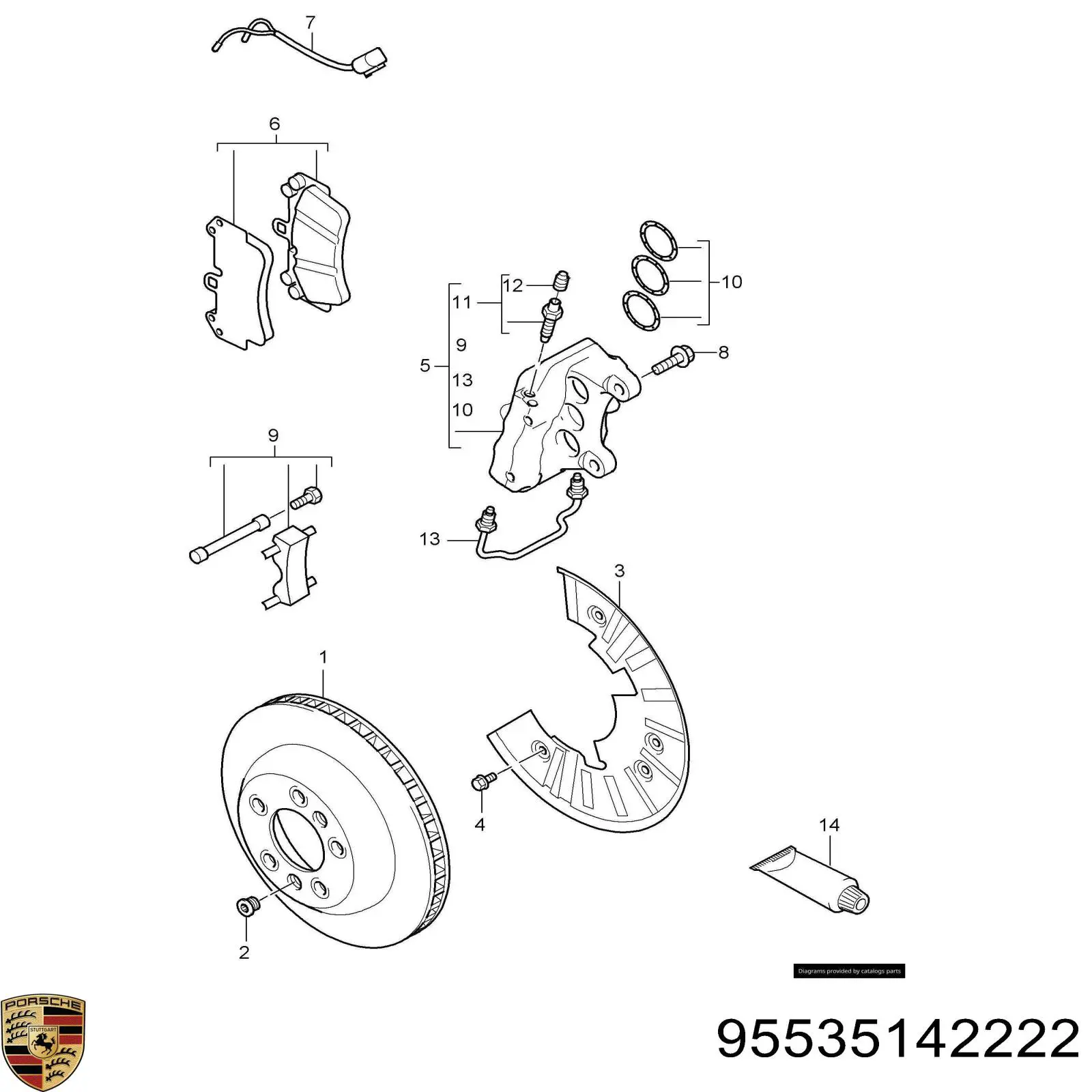 Суппорт тормозной передний правый 95535142222 Porsche