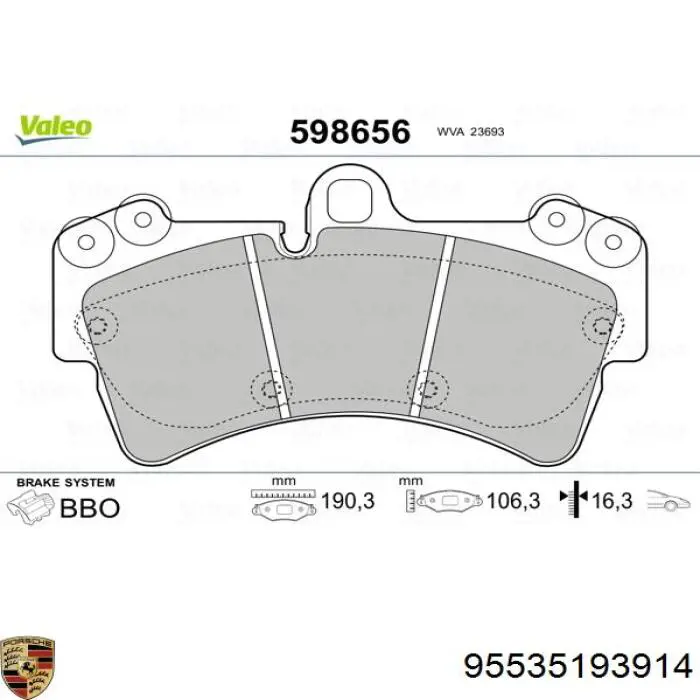 Колодки Porsche 95535193914 цена, от 101.36 USD