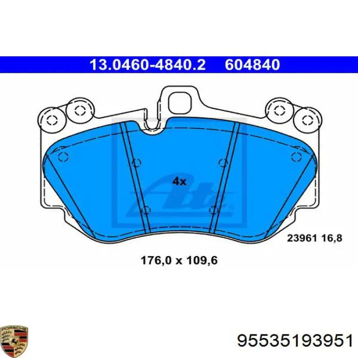 Передние тормозные колодки 95535193951 Porsche