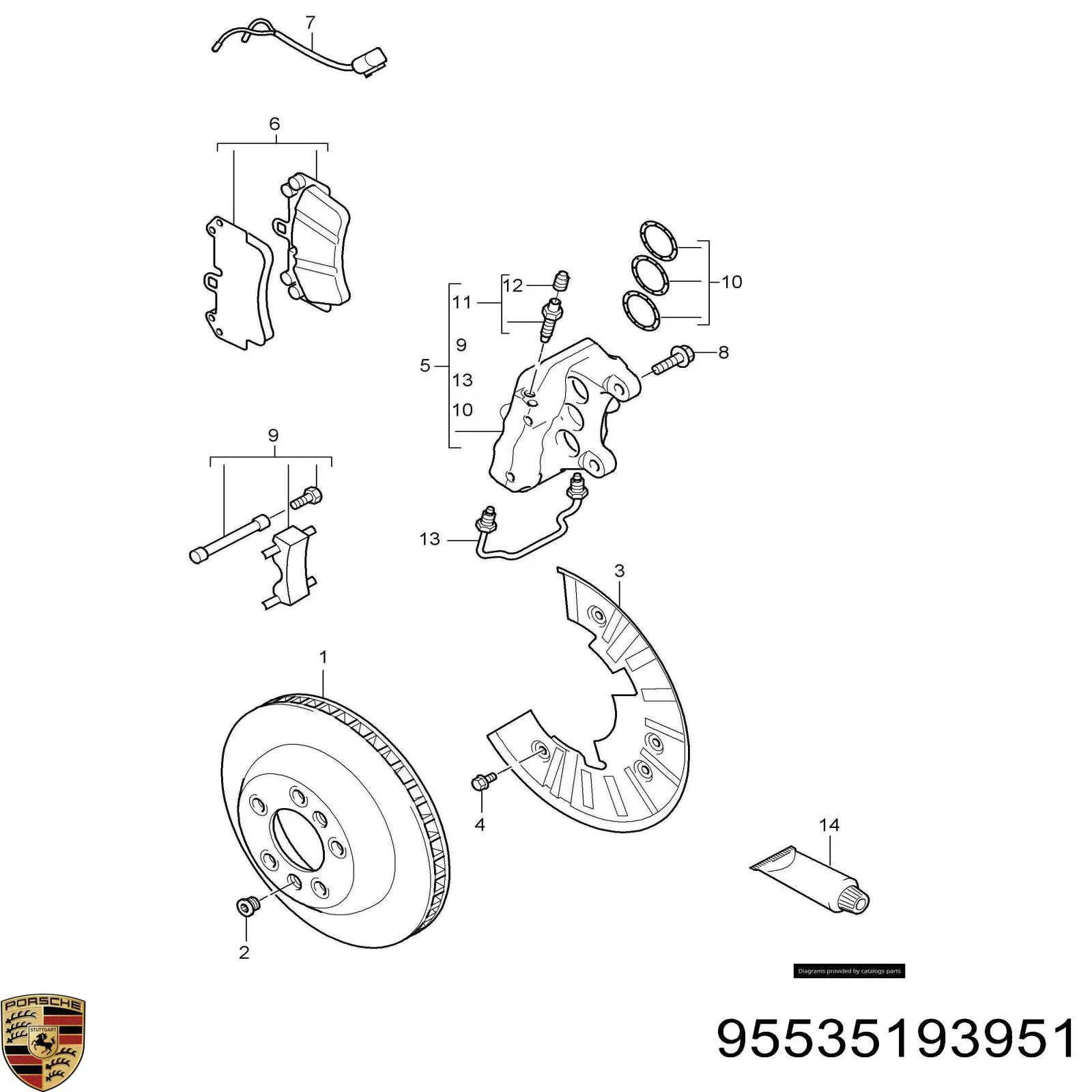 Колодки гальмівні передні, дискові 95535193951 Porsche