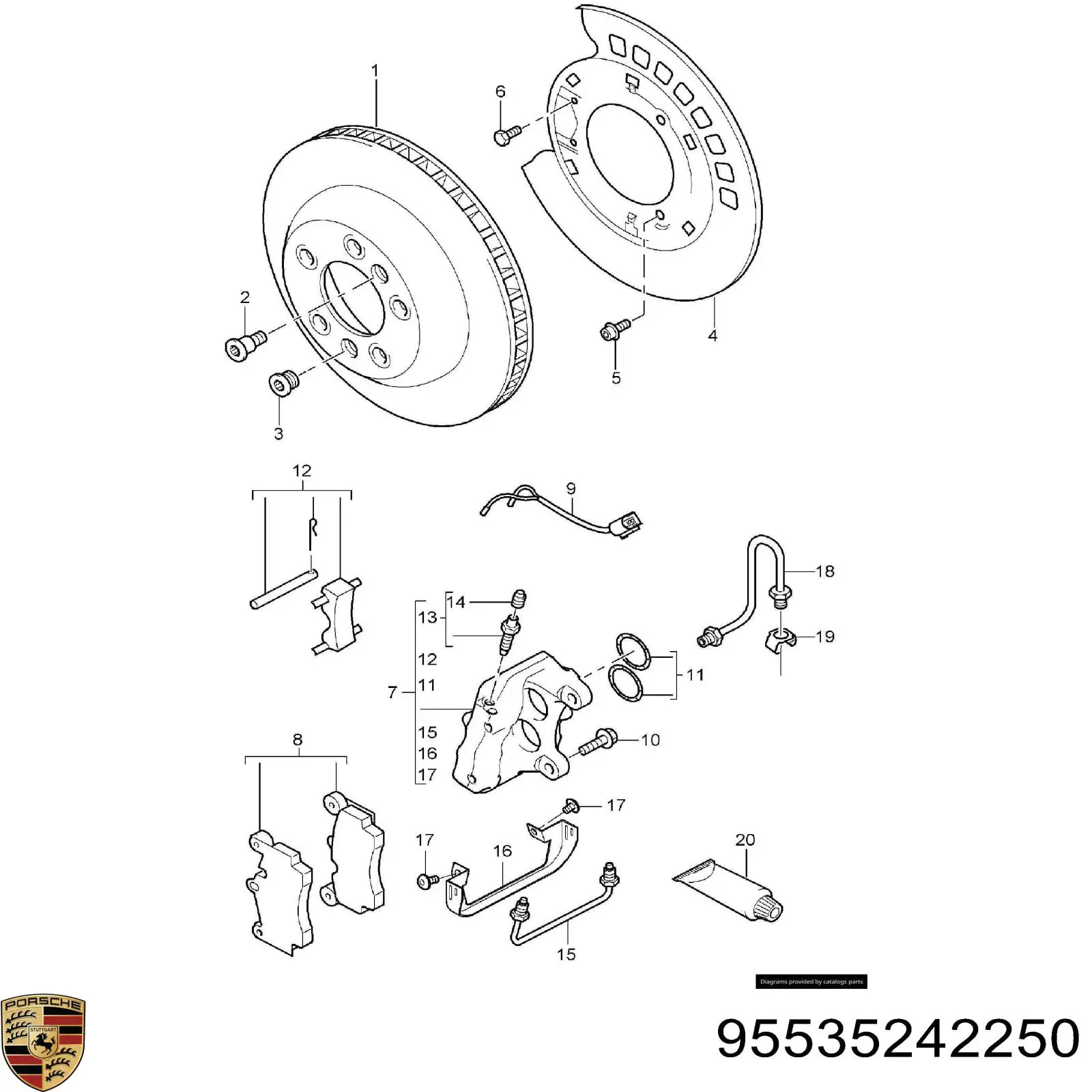 Суппорт тормозной задний правый 95535242250 Porsche