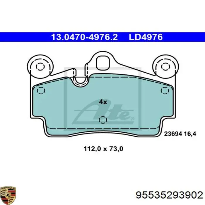 Купить 95535293902 Porsche Колодки тормозные задние, дисковые