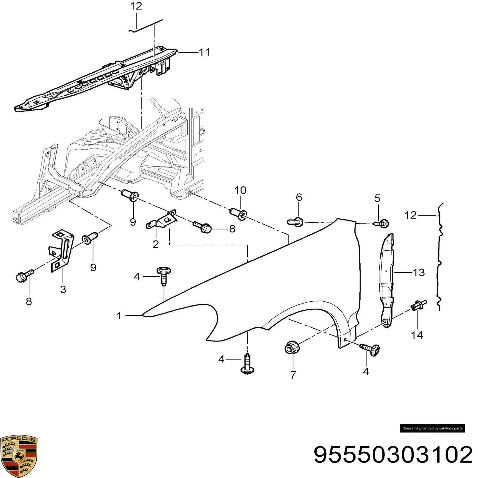 95550303102 Porsche Переднее левое крыло