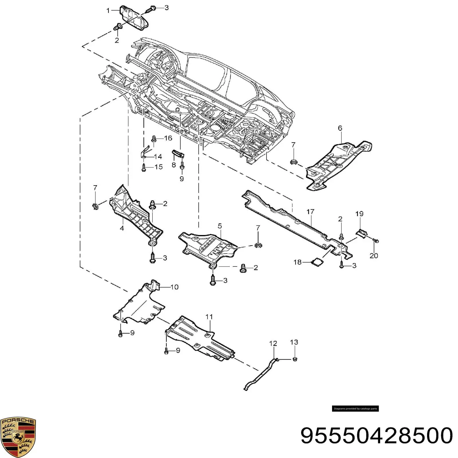 Защита двигателя, поддона (моторного отсека) 95550428500 Porsche