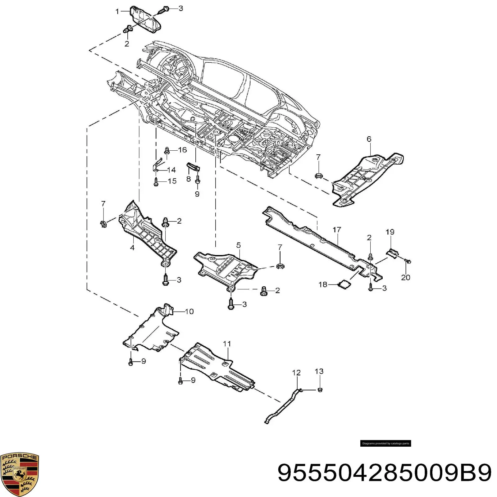 Защита двигателя, поддона (моторного отсека) 955504285009B9 Porsche