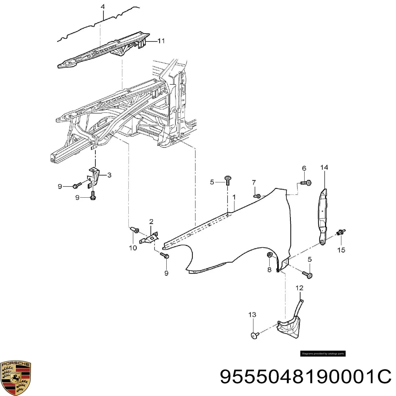 9555048190001C Porsche Брызговик передний, левый