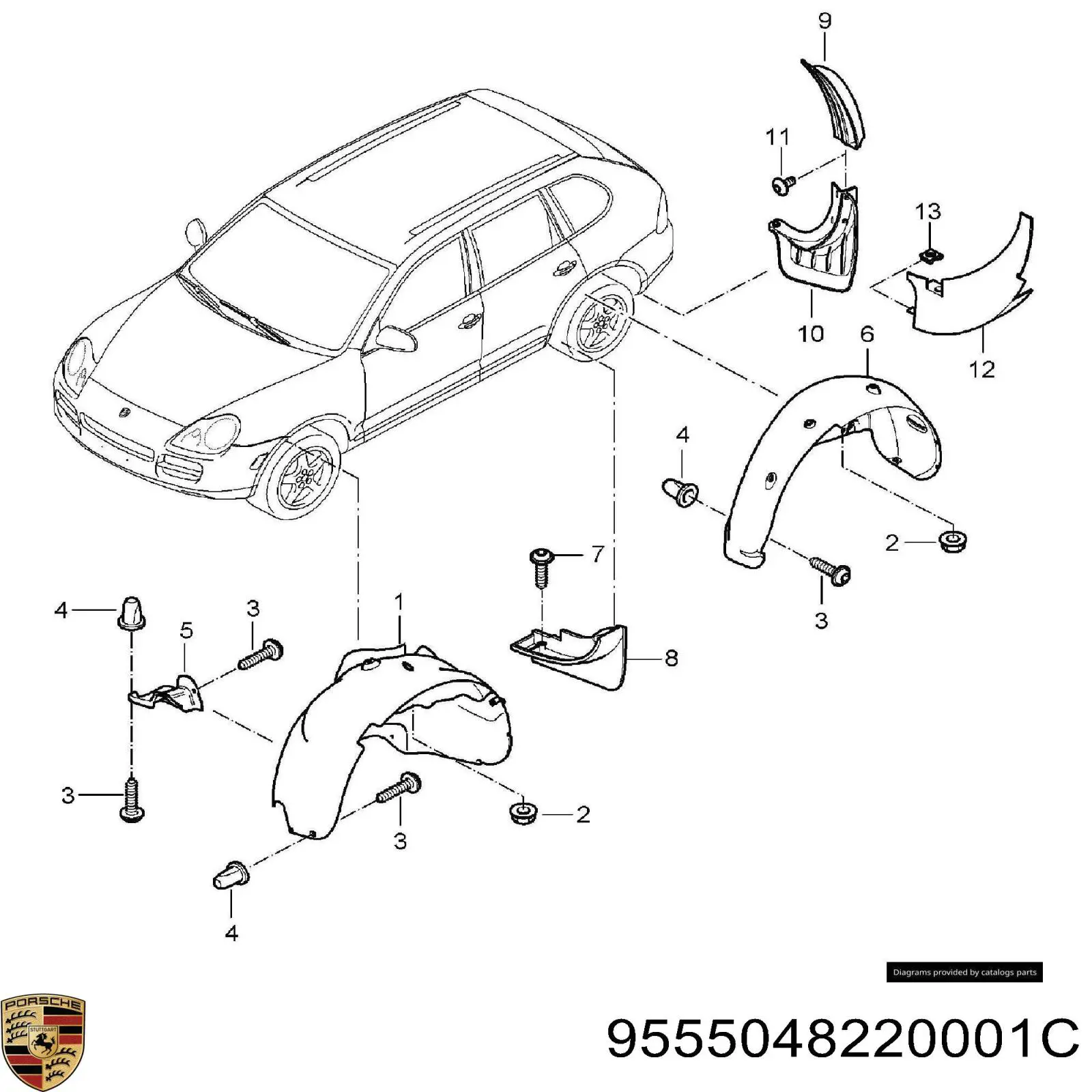 Брызговик задний правый Porsche 9555048220001C цена, от 15.20 USD