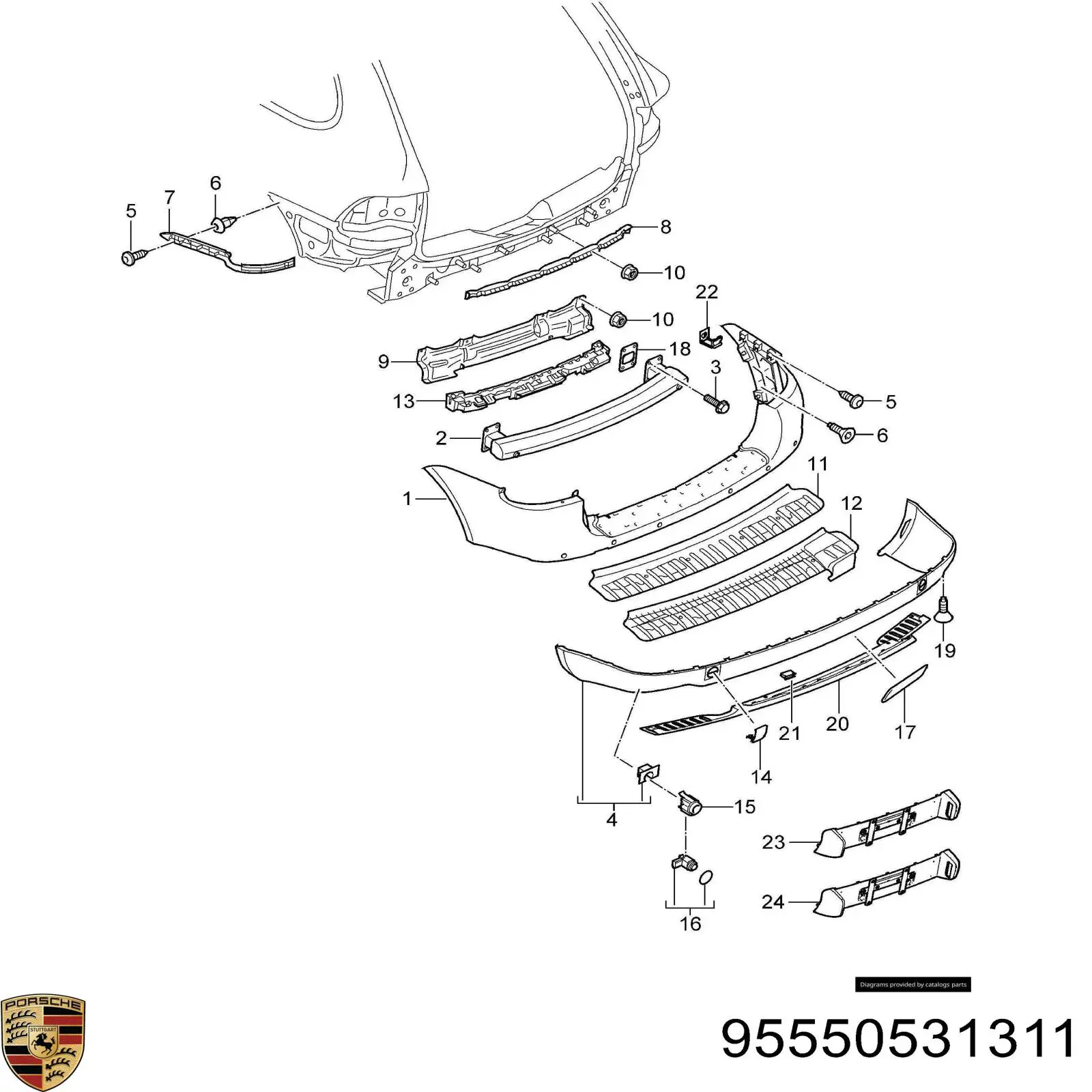 Reforçador do pára-choque traseiro para Porsche Cayenne (955)