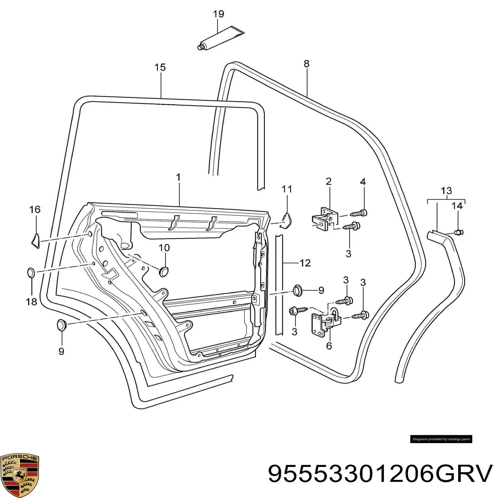 Дверь задняя правая 95553301206GRV Porsche