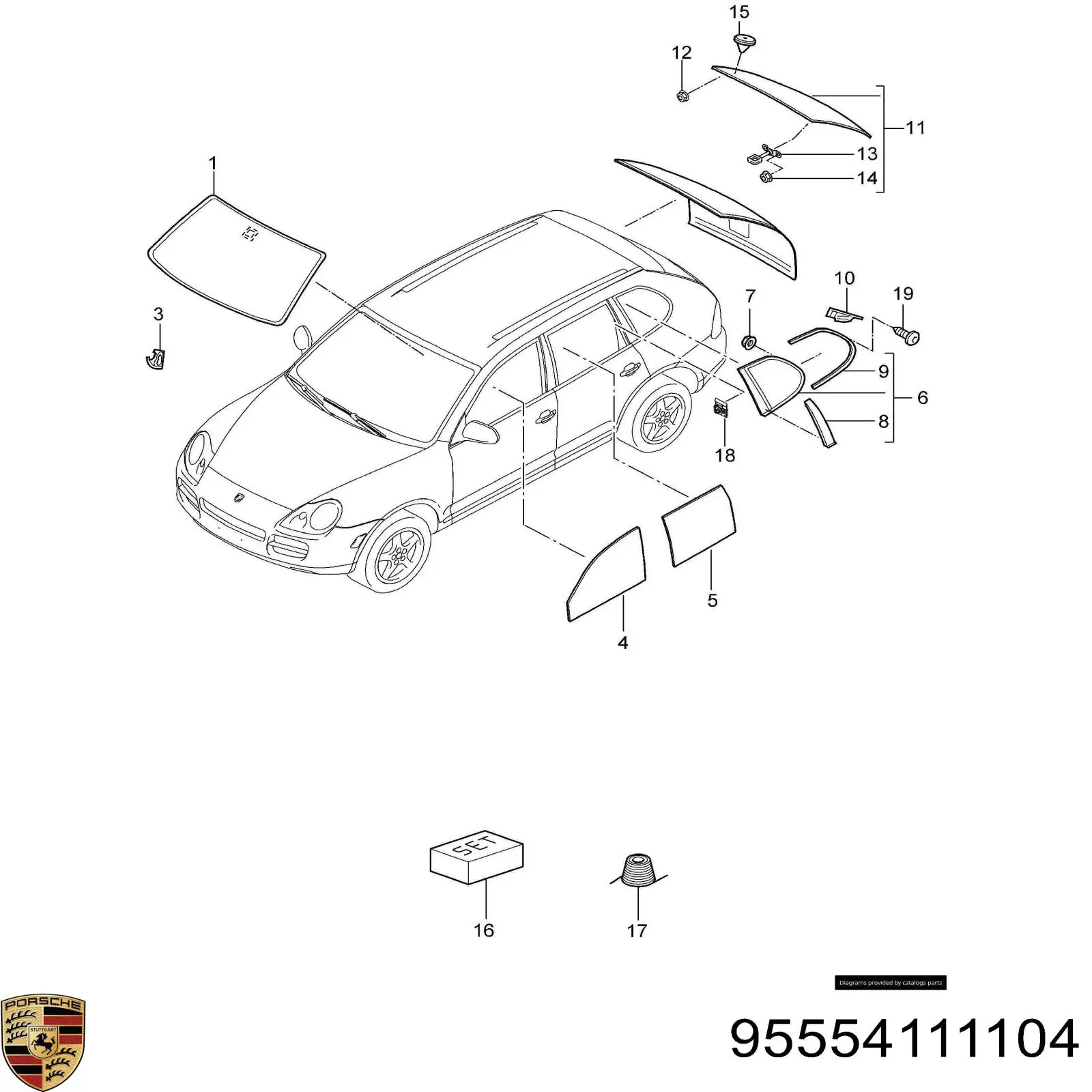 Лобовое стекло 95554111104 Porsche