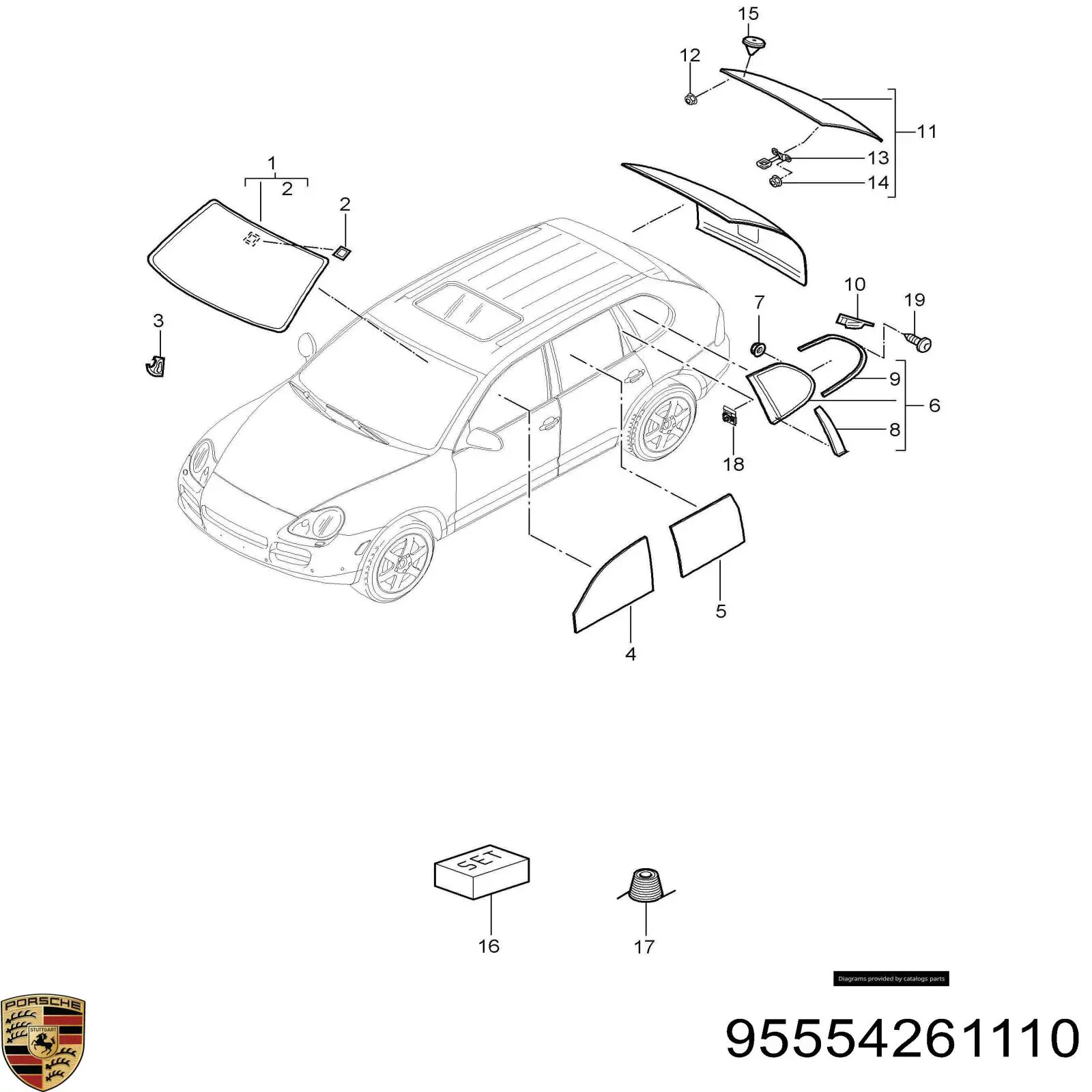 95554261110 Porsche Стекло двери задней левой