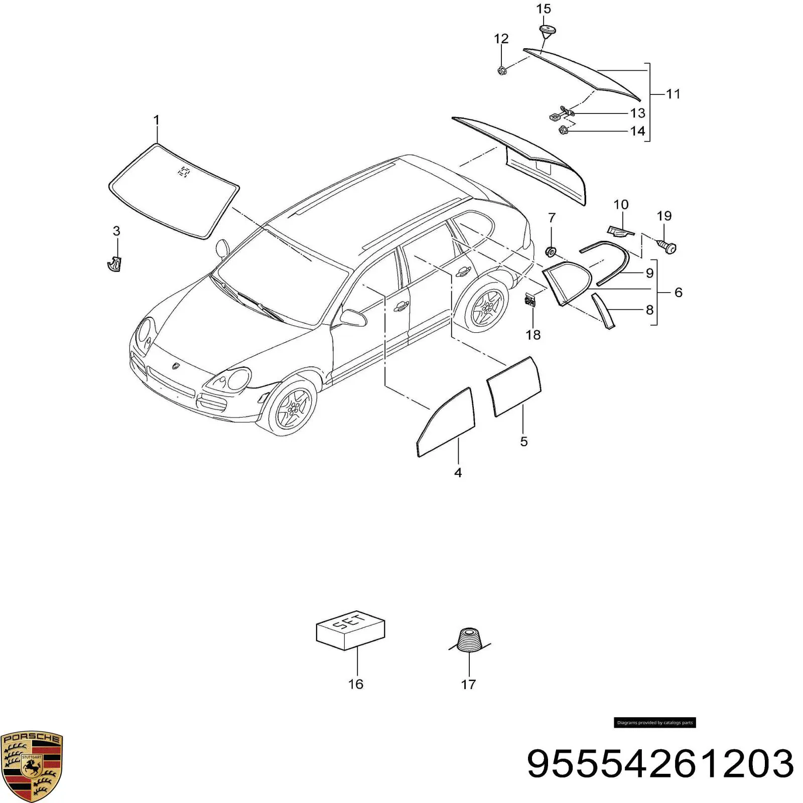 Стекло двери задней правой 95554261203 Porsche