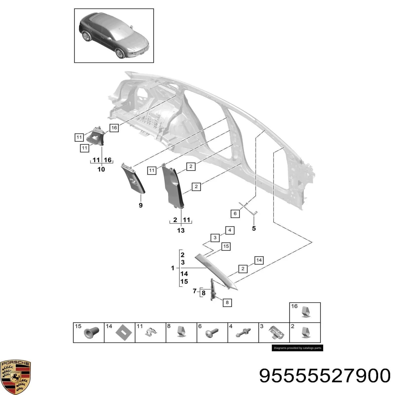 Пистон (клип) крепления обшивки крышки багажника 95555527900 Porsche