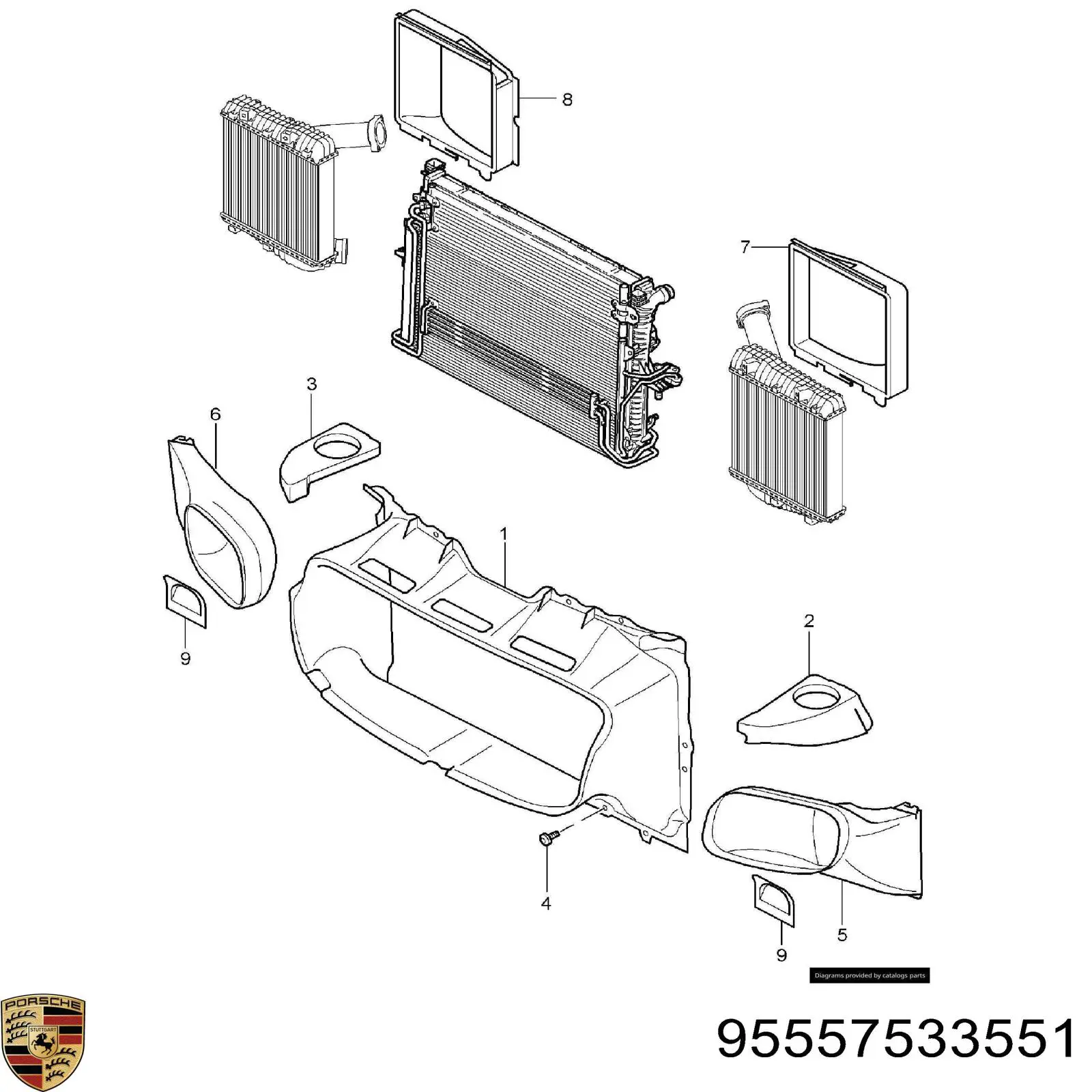 95557533551 Porsche Воздуховод (дефлектор) радиатора левый