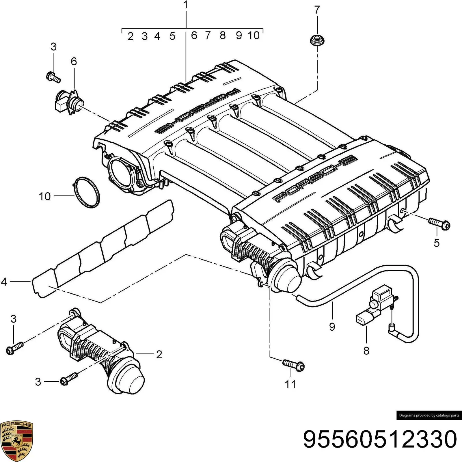 95560512330 Porsche válvula de comutação do sistema de fornecimento de ar