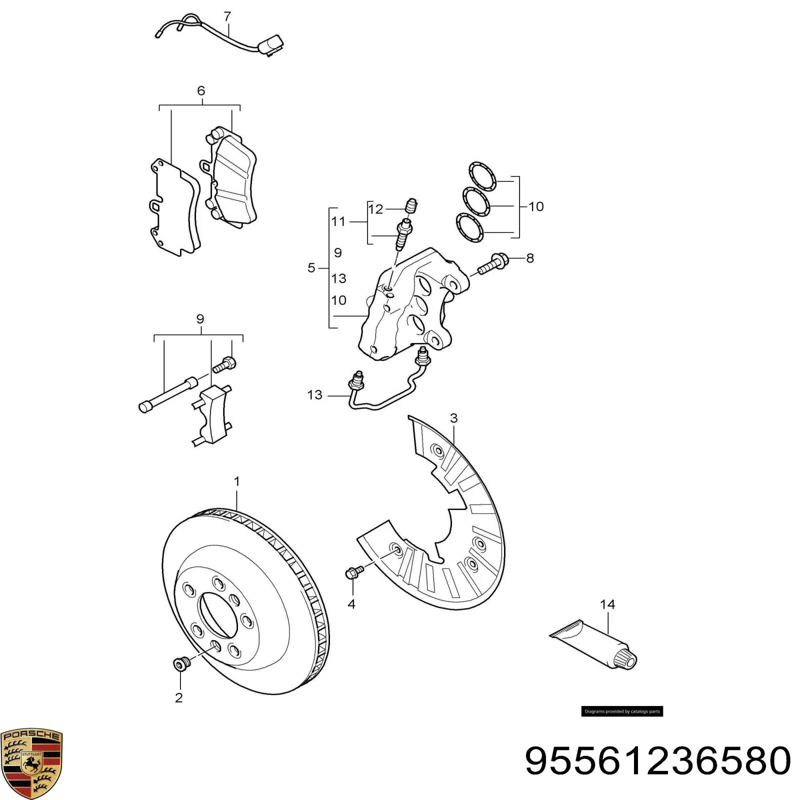 95561236580 Porsche sensor dianteiro de desgaste das sapatas do freio