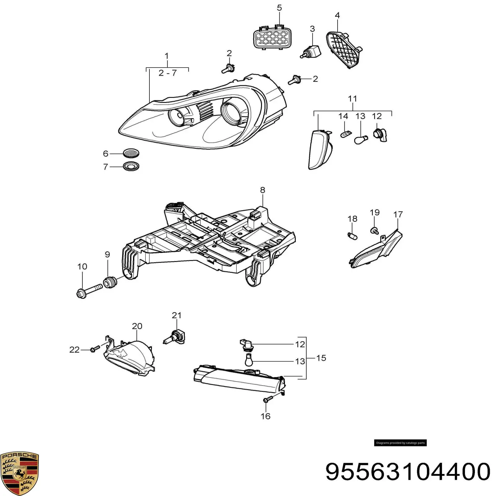 Кронштейн (адаптер) крепления фары передней правой 95563104400 Porsche