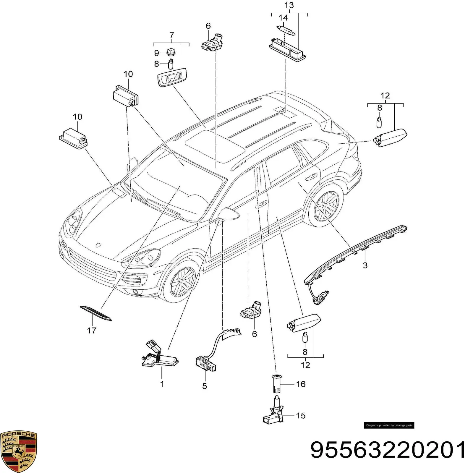 Плафоны внутреннего освещения Porsche 95563220201 цена, от 2.53 USD